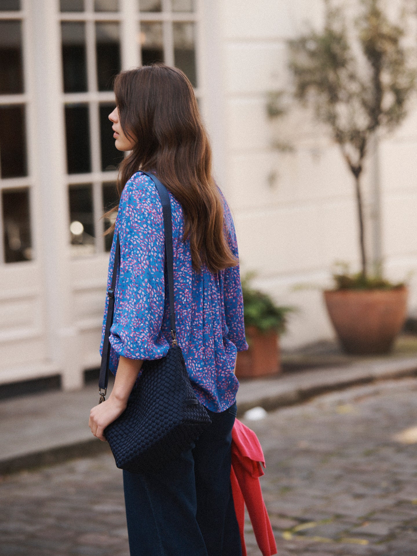 Nicola blue petal print top