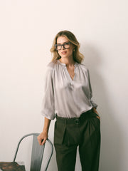 Nikki Silk Satin Top - Pearl Grey
