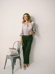 Nikki Silk Satin Top - Pearl Grey