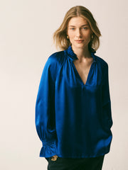 Larissa Silk Satin Shirt - Lapis Blue