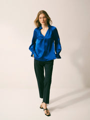 Larissa Silk Satin Shirt - Lapis Blue