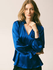 Larissa Silk Satin Shirt - Lapis Blue