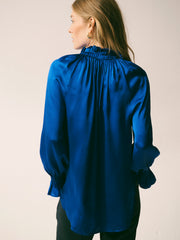 Larissa Silk Satin Shirt - Lapis Blue