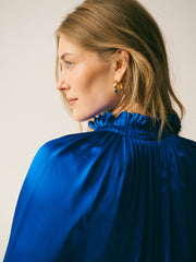 Larissa Silk Satin Shirt - Lapis Blue