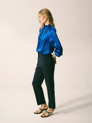 Mandy Wool Blend Tapered Leg Trouser - Navy