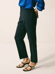 Mandy Wool Blend Tapered Leg Trouser - Navy