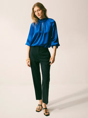 Larissa Silk Satin Shirt - Lapis Blue