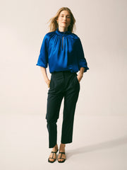 Mandy Wool Blend Tapered Leg Trouser - Navy