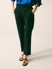 Mandy Wool Blend Tapered Leg Trouser - Navy