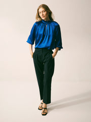 Mandy Wool Blend Tapered Leg Trouser - Navy