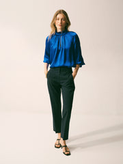 Mandy Wool Blend Tapered Leg Trouser - Navy