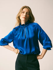 Larissa Silk Satin Shirt - Lapis Blue