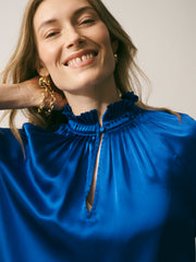 Larissa Silk Satin Shirt - Lapis Blue