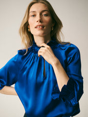 Larissa Silk Satin Shirt - Lapis Blue
