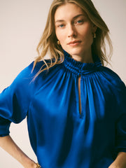 Larissa Silk Satin Shirt - Lapis Blue