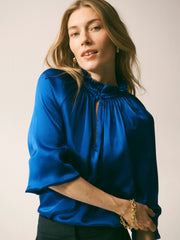 Larissa Silk Satin Shirt - Lapis Blue
