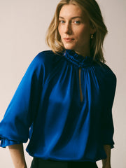 Larissa Silk Satin Shirt - Lapis Blue