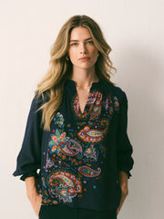 Nikki Silk Paisley Placement Print Shirt