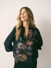 Nikki Silk Paisley Placement Print Shirt