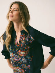 Nikki Silk Paisley Placement Print Shirt