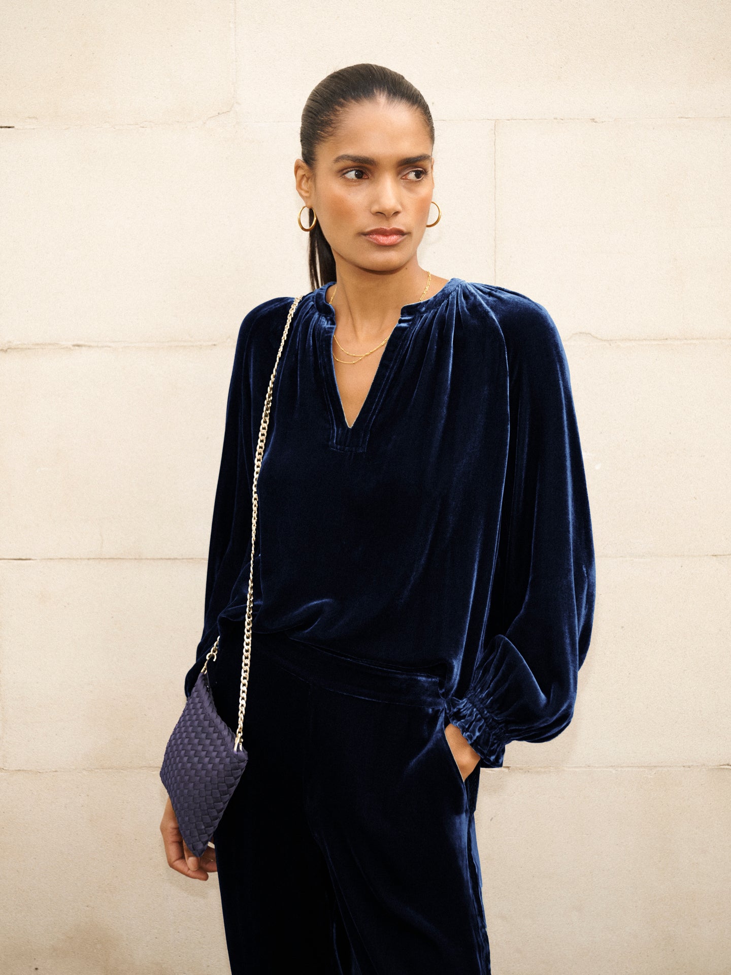 Velvet Top & Velvet Palazzo Trouser Co-ord - Midnight