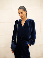 Velvet Top & Velvet Palazzo Trouser Co-ord - Midnight