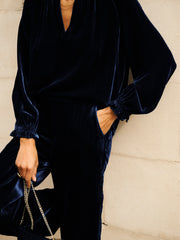 Nikki silk blend velvet shirt - Midnight