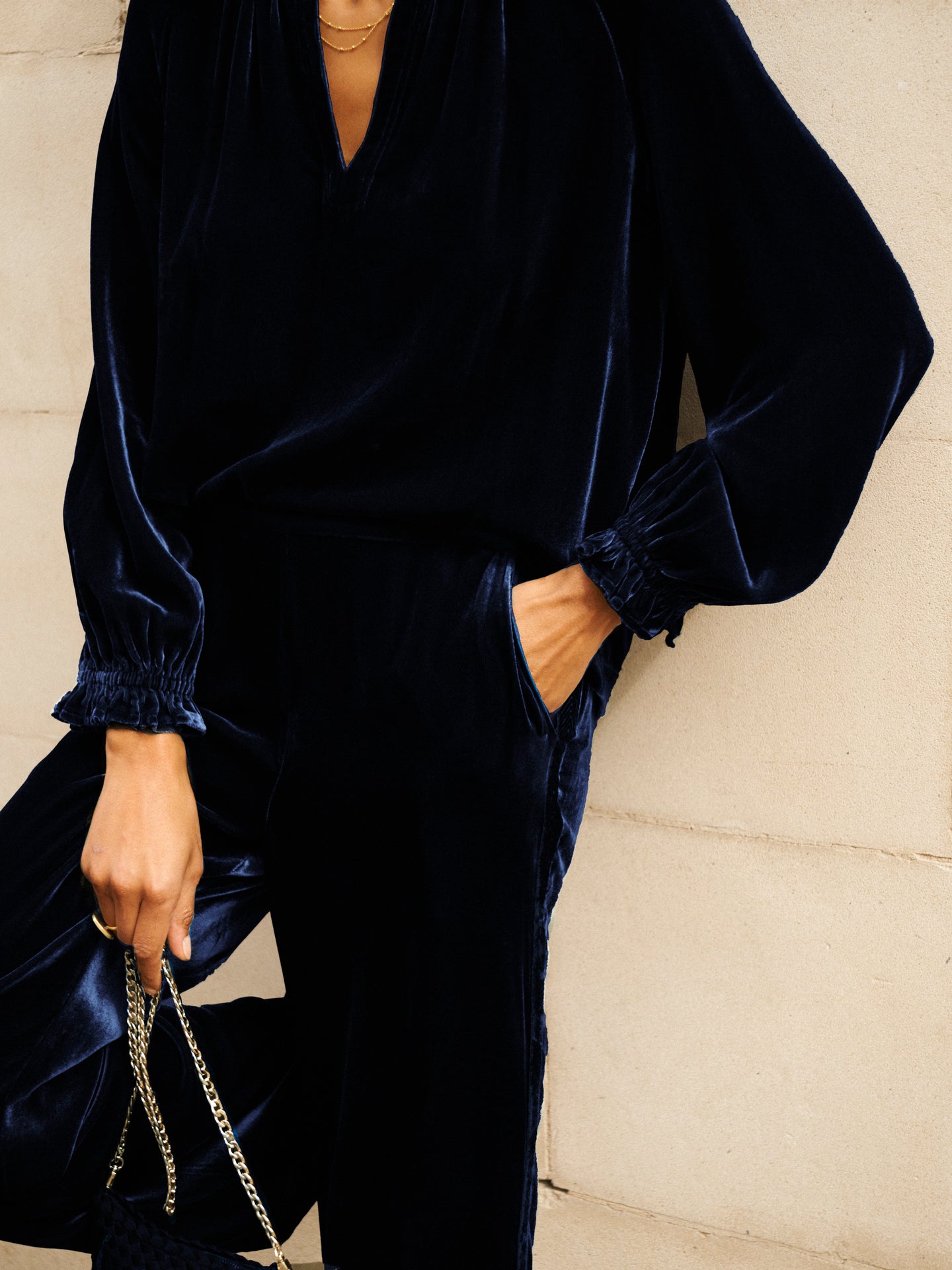 Velvet Top & Velvet Palazzo Trouser Co-ord - Midnight