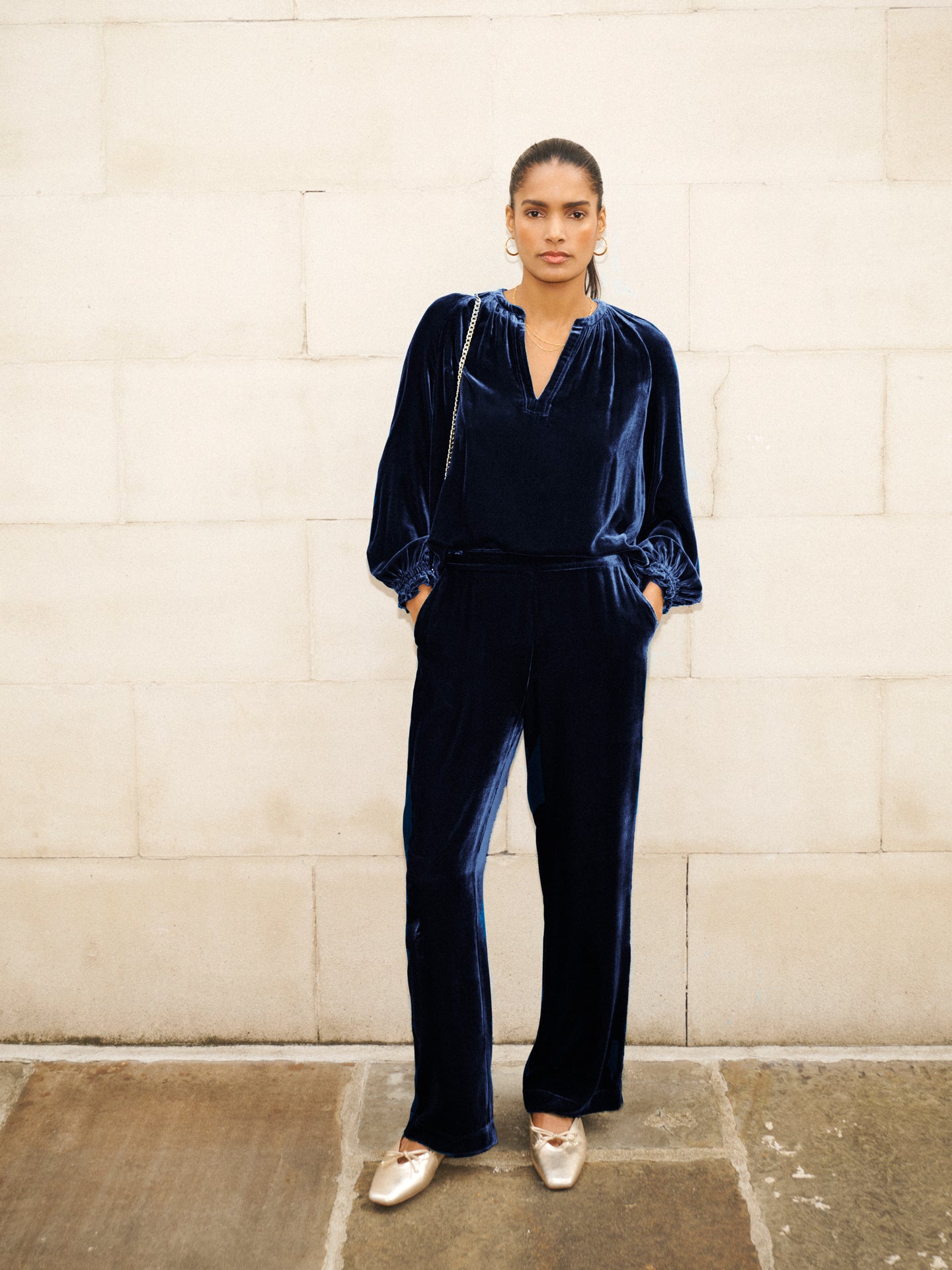 Velvet Top & Velvet Palazzo Trouser Co-ord - Midnight