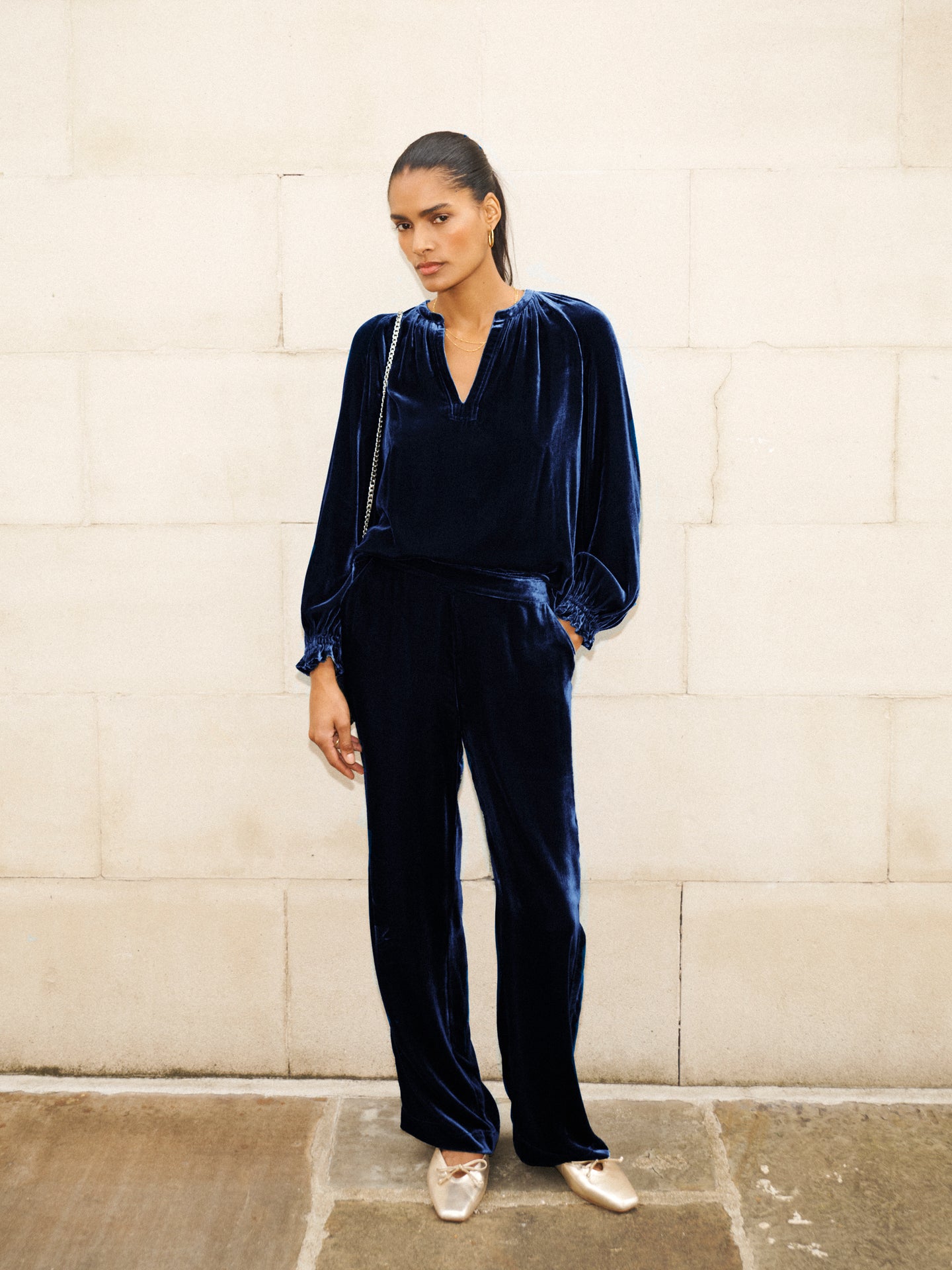 Velvet Top & Velvet Palazzo Trouser Co-ord - Midnight