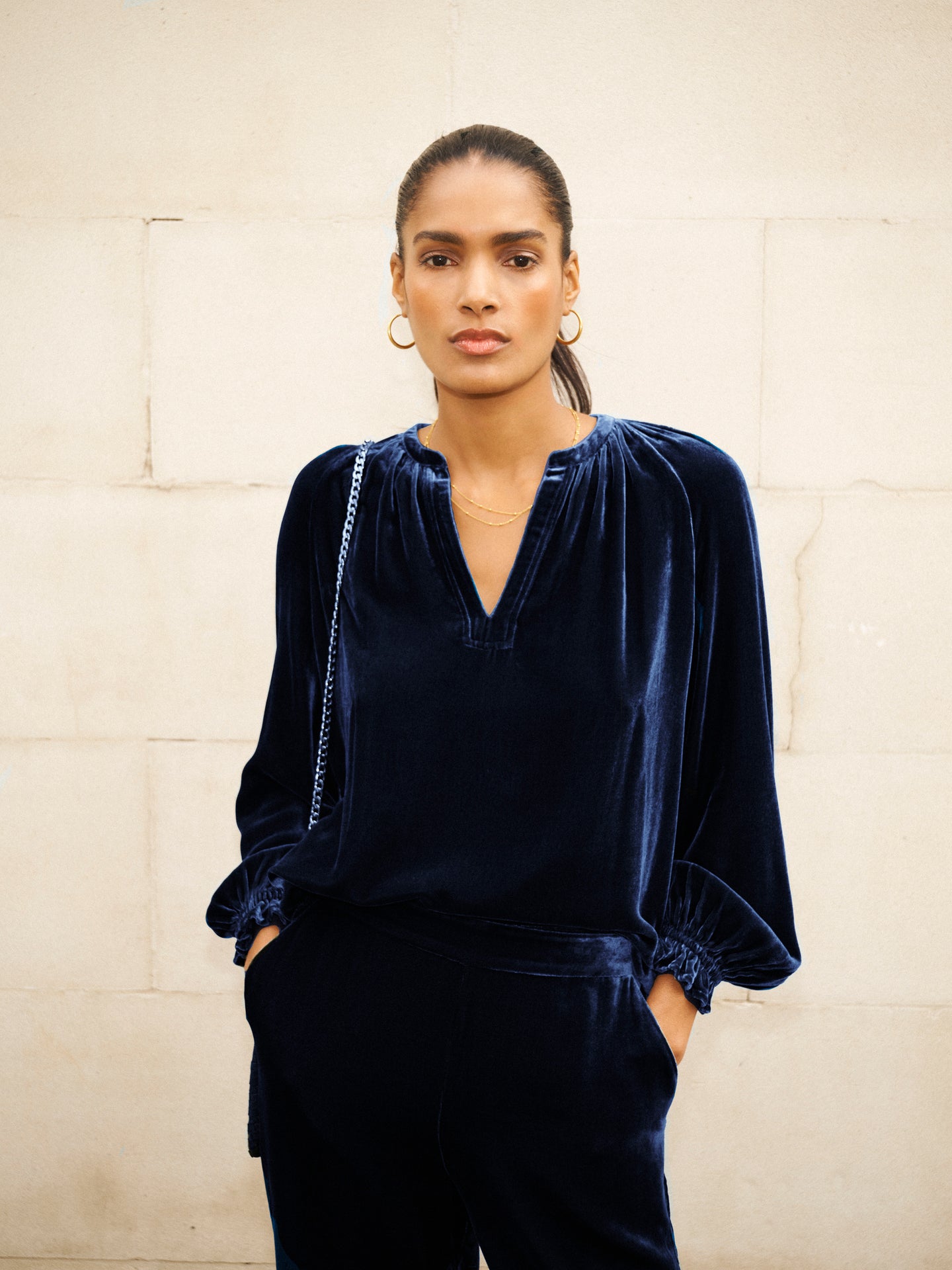 Velvet Top & Velvet Palazzo Trouser Co-ord - Midnight