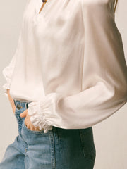 Nikki Silk Satin Shirt - Ivory | NRBY Clothing