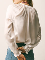 Nikki Silk Satin Shirt - Ivory | NRBY Clothing