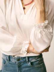 Nikki Silk Satin Shirt - Ivory | NRBY Clothing
