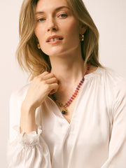 Gem Leaf and Bead Charm Necklace - Plum Noir | NRBY Clothing