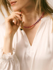 Gem Leaf and Bead Charm Necklace - Plum Noir | NRBY Clothing