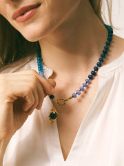 Gem Leaf and Bead Charm Necklace - Blue | NRBY Clothing