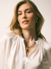 Gem Leaf and Bead Charm Necklace - Blue | NRBY Clothing