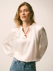 Nikki Silk Satin Shirt - Ivory | NRBY Clothing