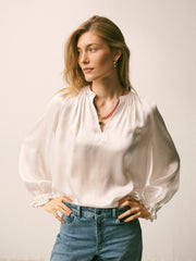 Nikki Silk Satin Shirt - Ivory | NRBY Clothing