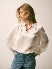 Nikki Silk Satin Shirt - Ivory | NRBY Clothing