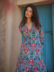 Genevieve silk floral ikat dress