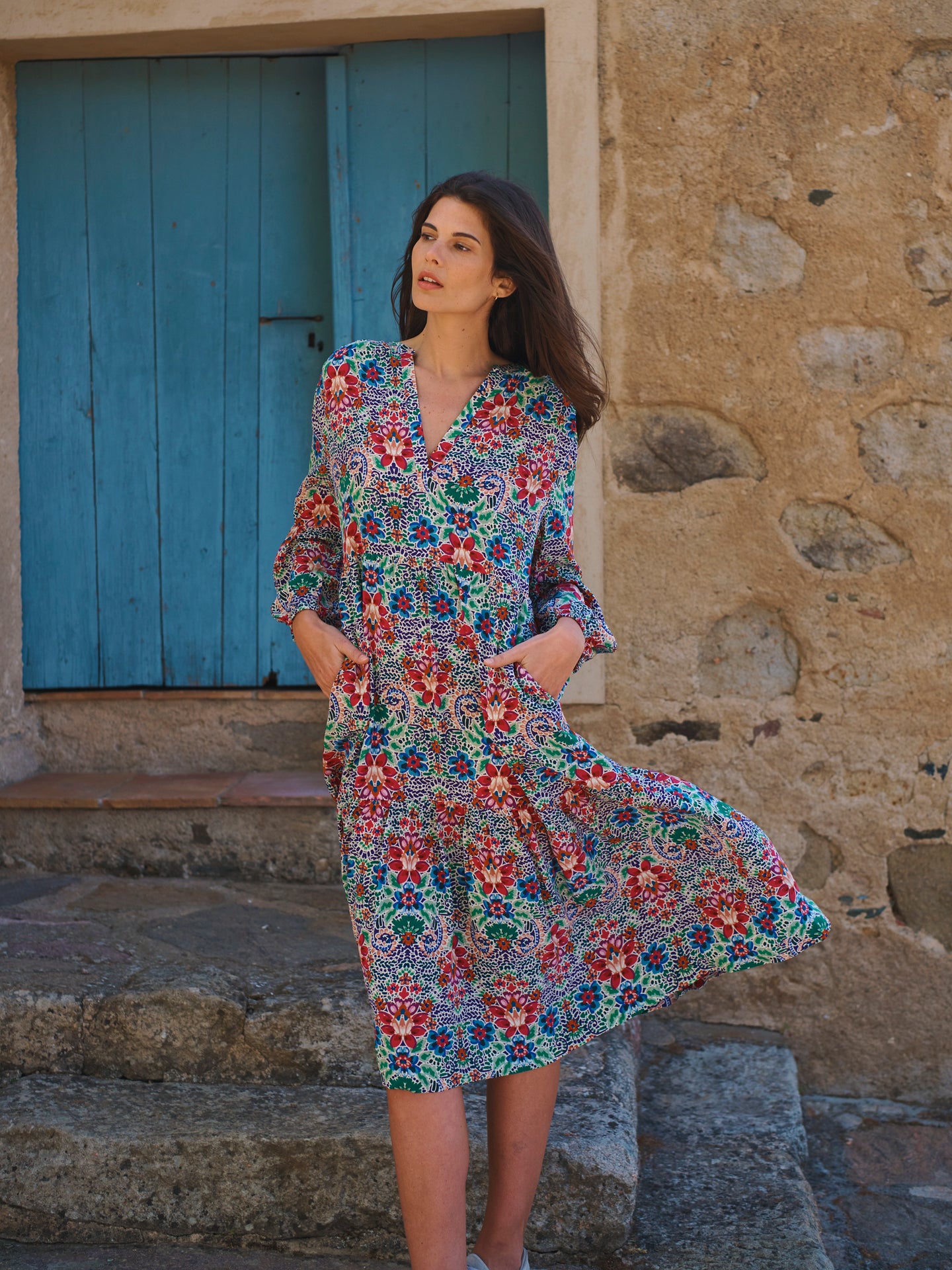 Genevieve silk floral ikat dress