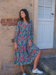 Genevieve silk floral ikat dress