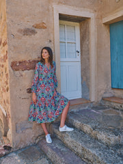 Genevieve silk floral ikat dress