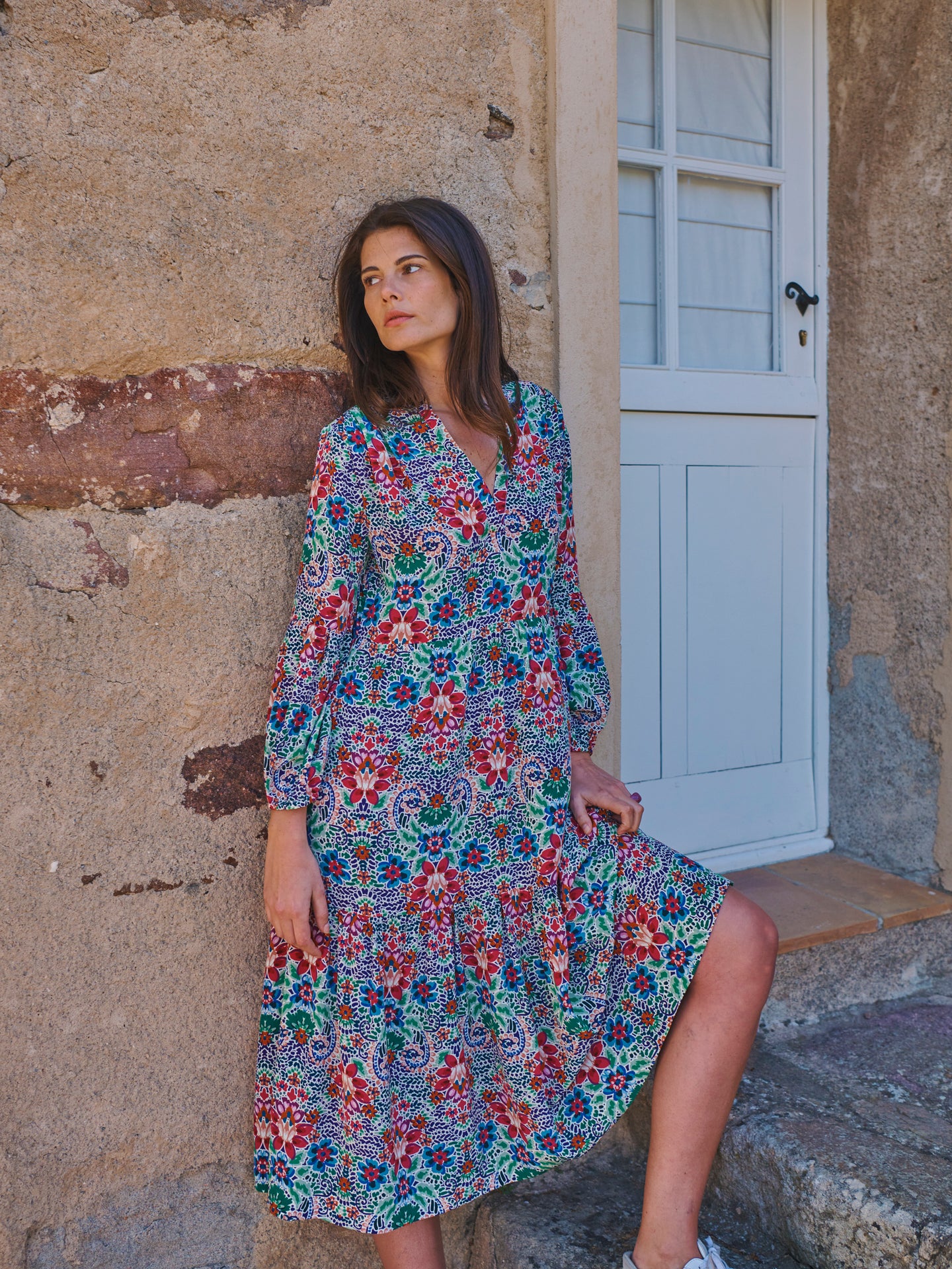 Genevieve silk floral ikat dress