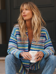 Melody alpaca blend belted wrap cardigan - Reverse Multistripe | NRBY Clothing