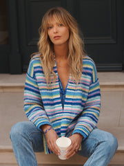 Melody alpaca blend belted wrap cardigan - Reverse Multistripe | NRBY Clothing