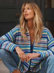 Melody alpaca blend belted wrap cardigan - Reverse Multistripe | NRBY Clothing