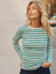 Billie cotton rib stripe t-shirt - Sea Green & Cream | NRBY Clothing